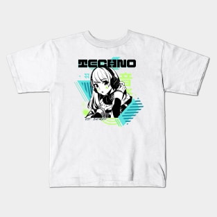 TECHNO  - Y2K Anime (black/lime/teal) Kids T-Shirt